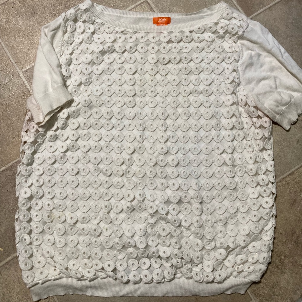 White crochet style detailed shirt